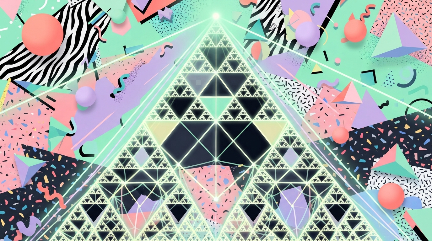 A single lit cell branching into a widening triangular lattice of light and dark