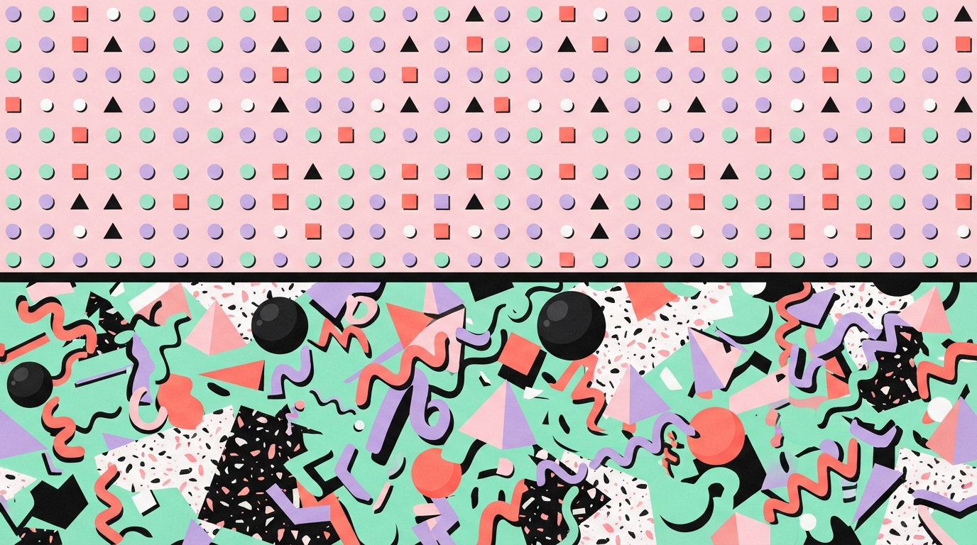 A grid split between a calm repeating band and a dense chaotic band